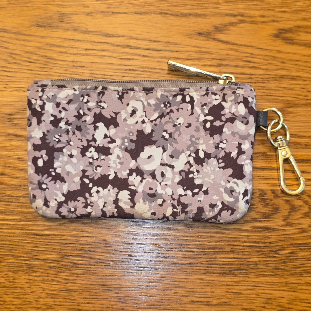 Isaac Mizrahi Purple Floral Coin‎ Purse Pouch Key Clip Accessory 5x3 Lavender